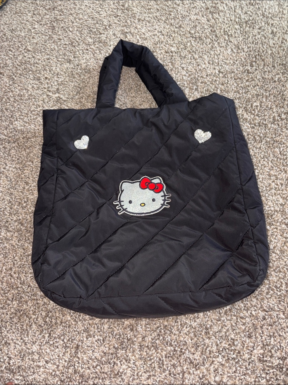 Hello Kitty Black Quilted Tote with Red Bow Accent